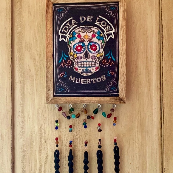 Day Of The Dead Skull Dia De Los Muertos Beaded Halloween Hanging Wall Art - Picture 14 of 17